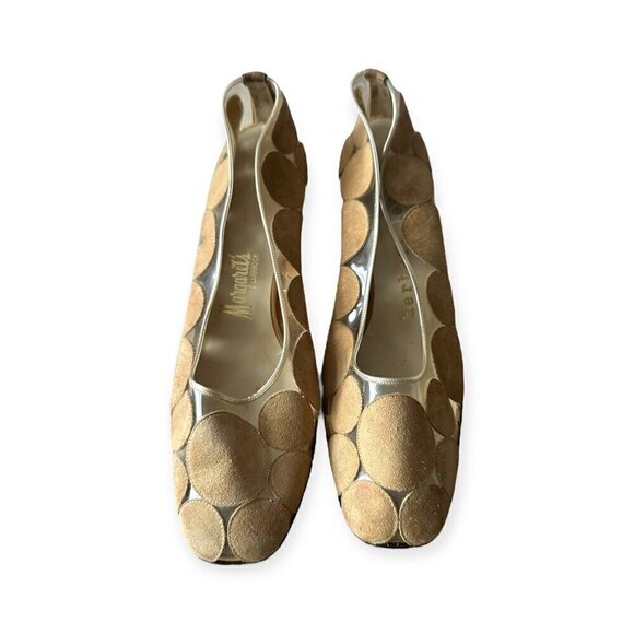 Vintage 60s Herbert Levine Mod Vinyl, Suede Pumps, Size 7B.Beige - Picture 3 of 14